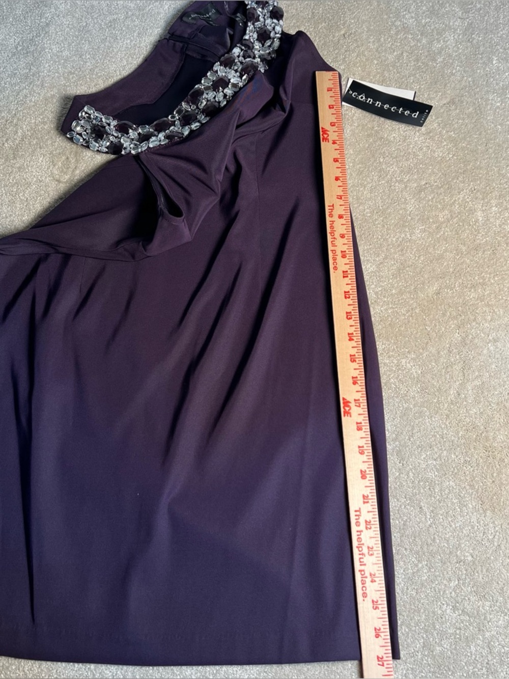 connected apparel Deep Plum Embellished Neckline Sheath Dress - Picture 12 of 12